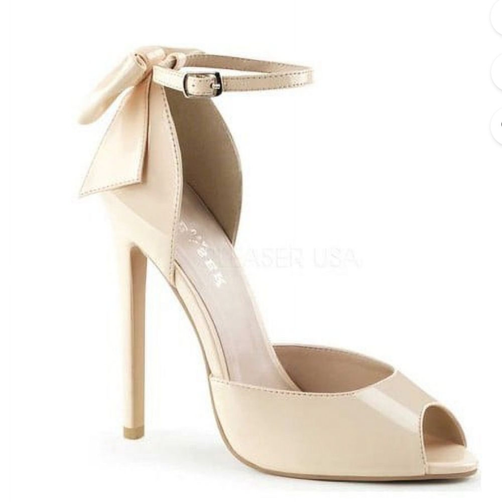Women's Pleaser Sexy 16 Ankle Strap Elegant Cream Peep-Toe Heels